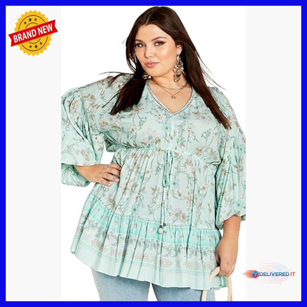 Plus Size Viscose Tunic With V-Neck And Ruffle Hem